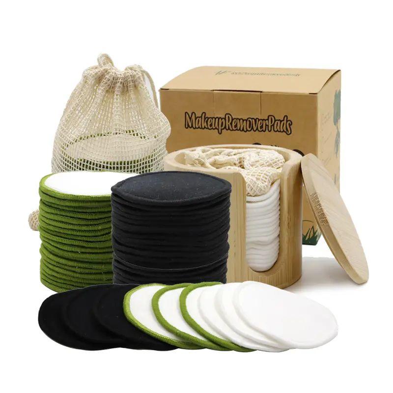 Bambusovo-bavlnený okrúhly odstraňovač make-upu s tkanou páskou a bambusovou okrúhlou krabičkou
